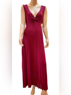 NWT Made in Italy Saiph Stunning Shimmer Deep Red Twist Front Maxi Dress Large